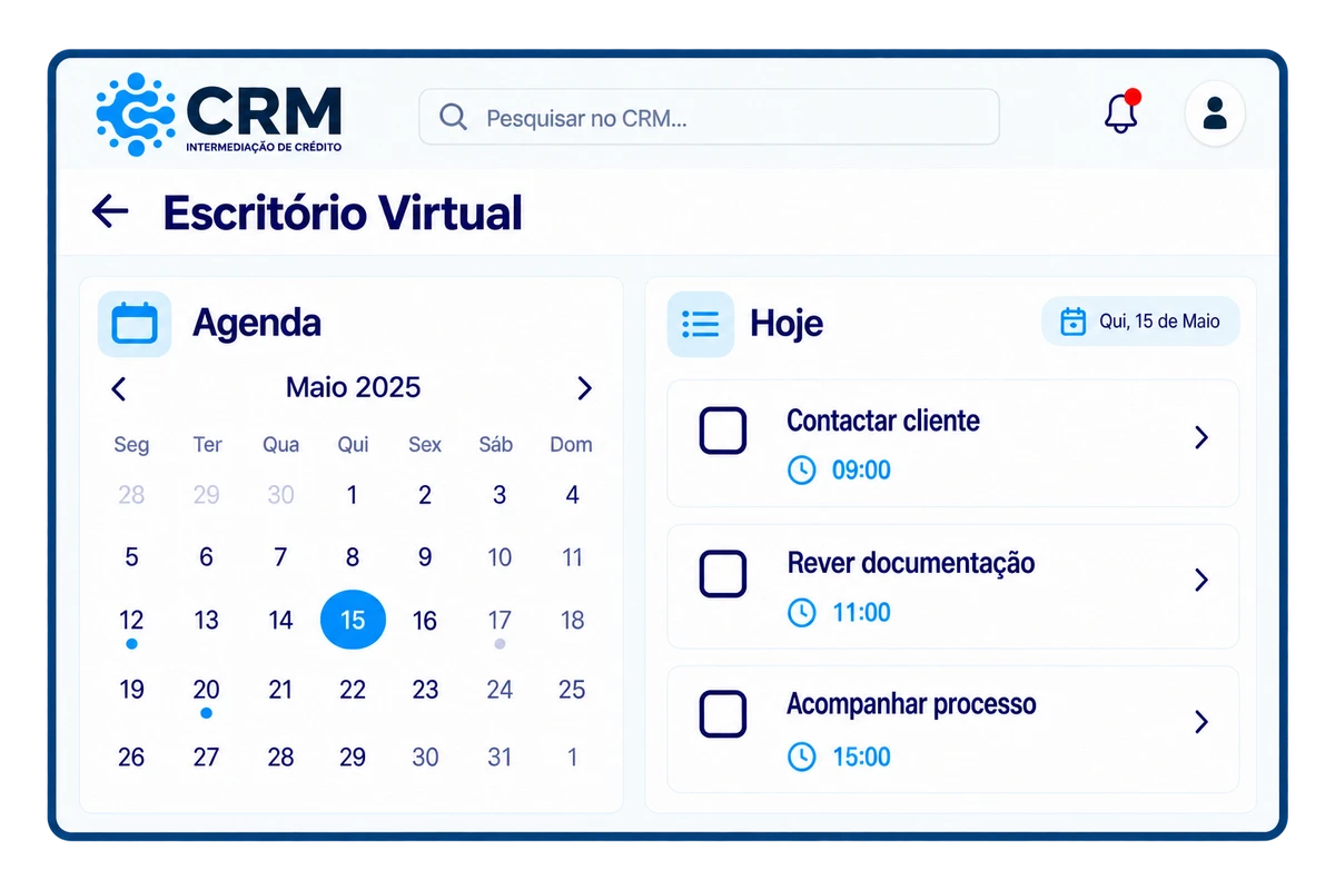 Ilustração do escritório virtual com agenda e tarefas