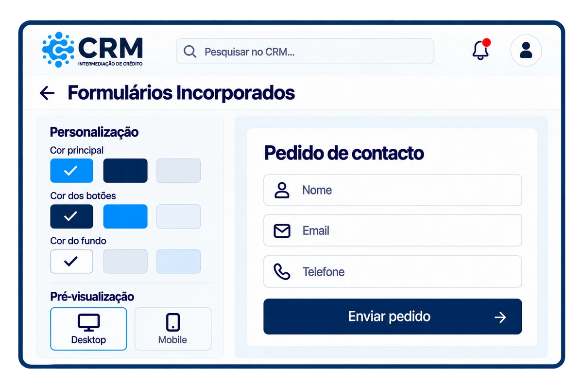 Ilustração da personalização de formulários incorporados no site
