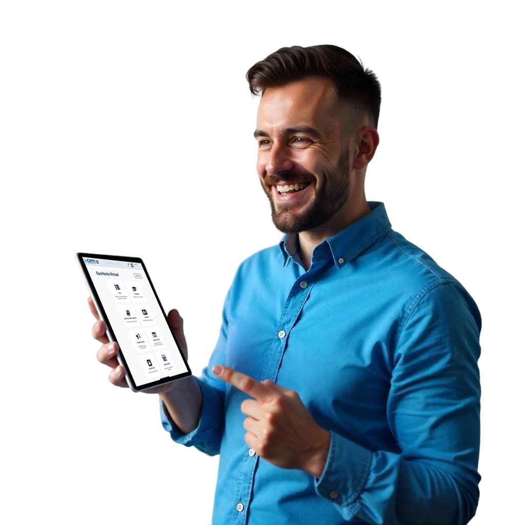 CRM Crédito. Intermediary with tablet