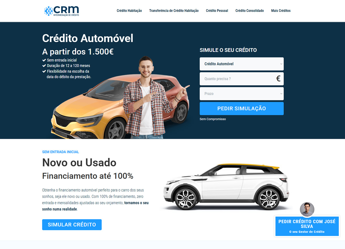 Landing page de crédito automóvel gerada pelo CRM